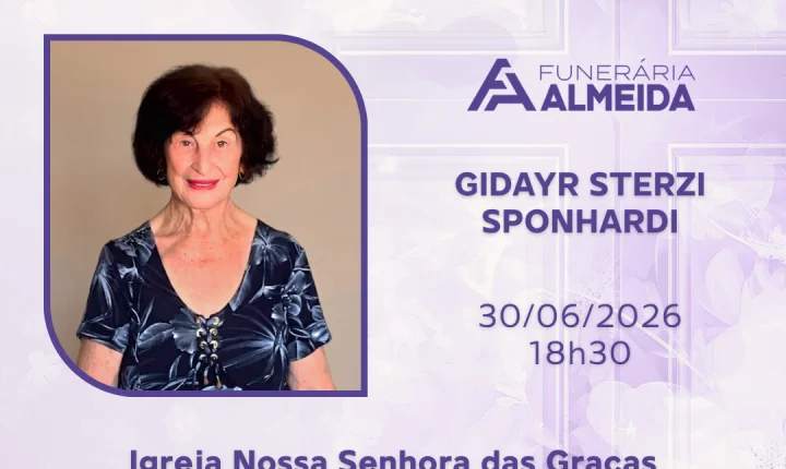 Comunicamos a Missa de 7º Dia de falecimento do Sr. GIDAYR STERZI SPONHARDI