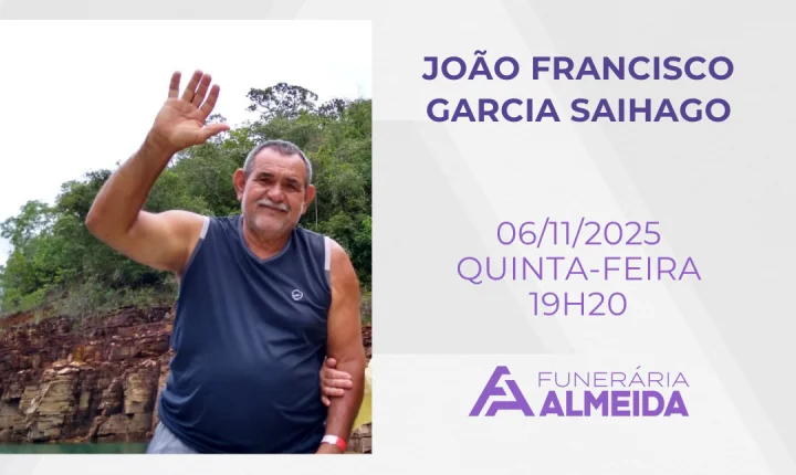 Comunicamos, a Missa de Sétimo Dia em memória do Sr. João Francisco Garcia Saihago,