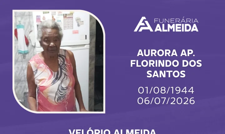 Comunicamos o falecimento da SRA. AURORA APARECIDA FLORINDO DOS SANTOS (conhecida como LOLA)