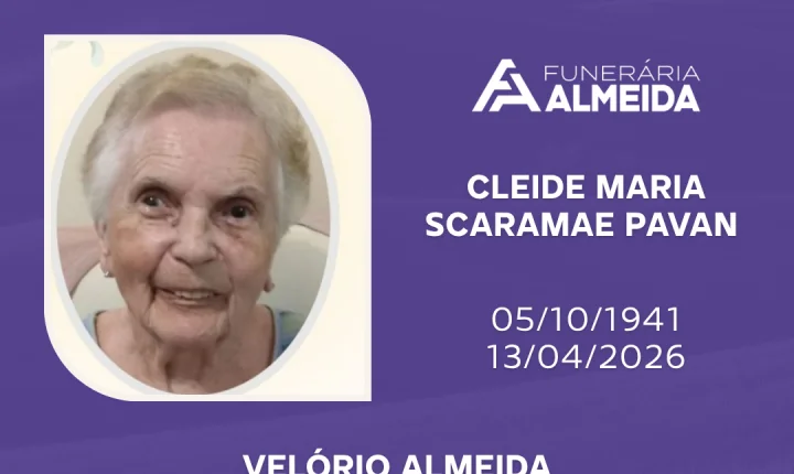 Comunicamos o falecimento da SRA. CLEIDE MARIA SCARAMAE PAVAN