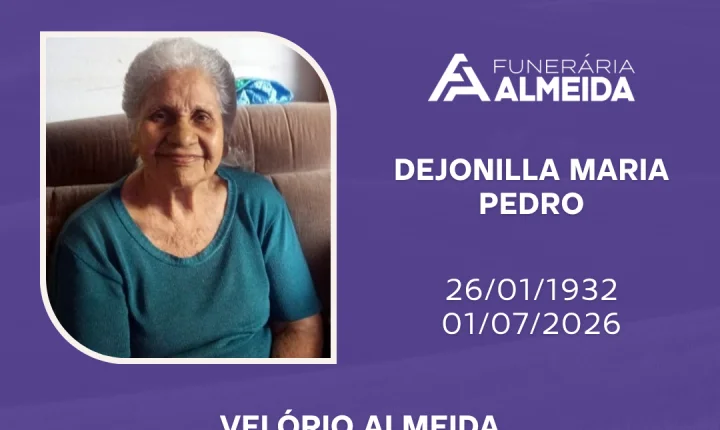 Comunicamos o falecimento da SRA. DEJONILLA MARIA PEDRO mais conhecida como TICA.