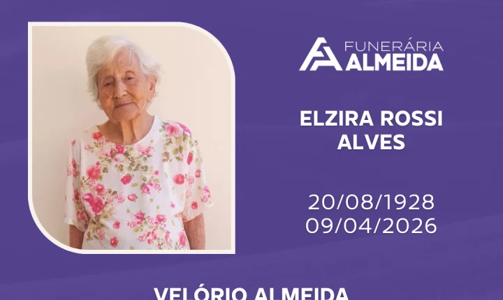 Comunicamos o falecimento da SRA. ELZIRA ROSSI ALVES