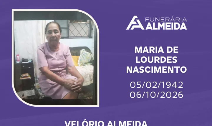 Comunicamos o falecimento da SRA. MARIA DE LOURDES NASCIMENTO(mais conhecida como D.Lurdes)