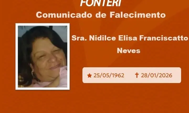 Comunicamos o falecimento da Sra Nidilce Elisa Franciscatto Neves