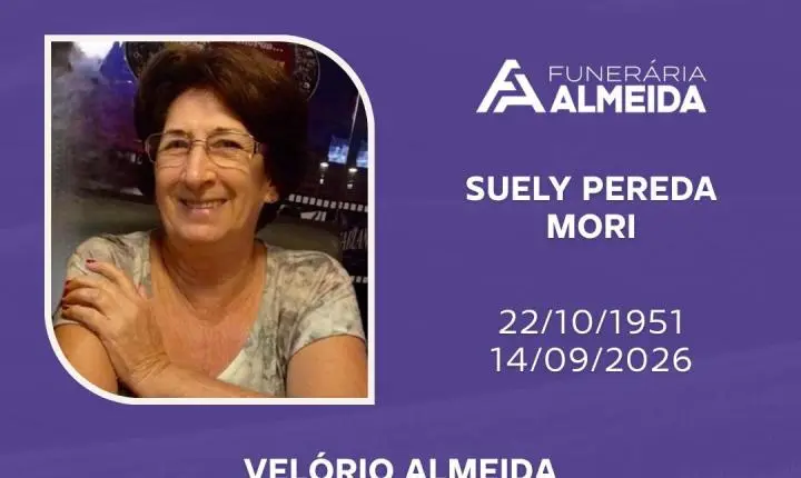 Comunicamos o falecimento da SRA. SUELY PEREDA MORI