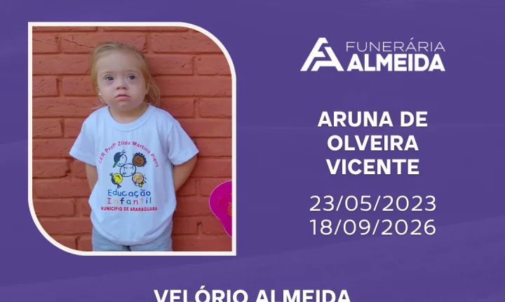 COMUNICAMOS O FALECIMENTO DE ARUNA DE OLIVEIRA VICENTE