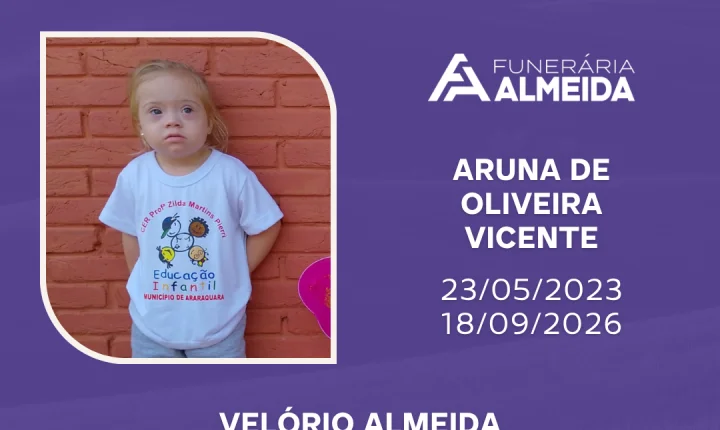 COMUNICAMOS O FALECIMENTO DE ARUNA DE OLIVEIRA VICENTE