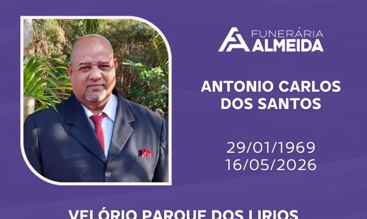 Comunicamos o Falecimento do Sr. ANTONIO CARLOS DOS SANTOS ( CONHECIDO  NECÃO  )