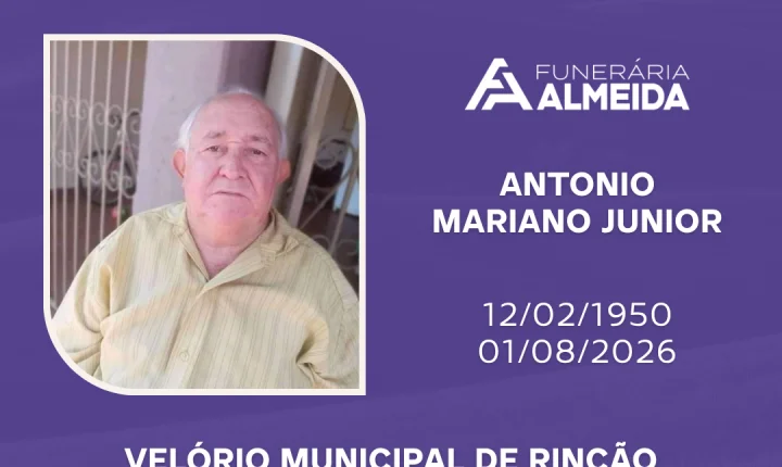 Comunicamos o falecimento do SR. ANTONIO MARIANO JUNIOR (conhecido como QUIRELA)