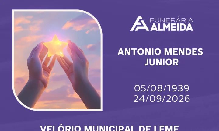Comunicamos o falecimento do SR. ANTONIO MENDES JUNIOR