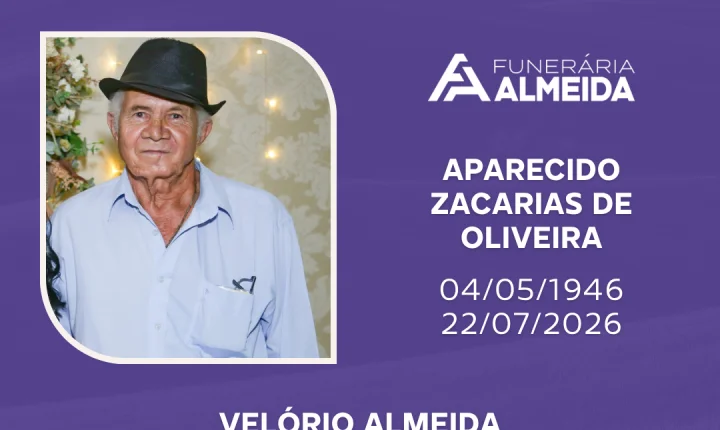 Comunicamos o falecimento do SR. APARECIDO ZACARIAS DE OLIVEIRA 