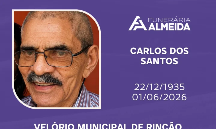 Comunicamos o falecimento do SR. CARLOS DOS SANTOS (mais conhecido como CARLITÃO)
