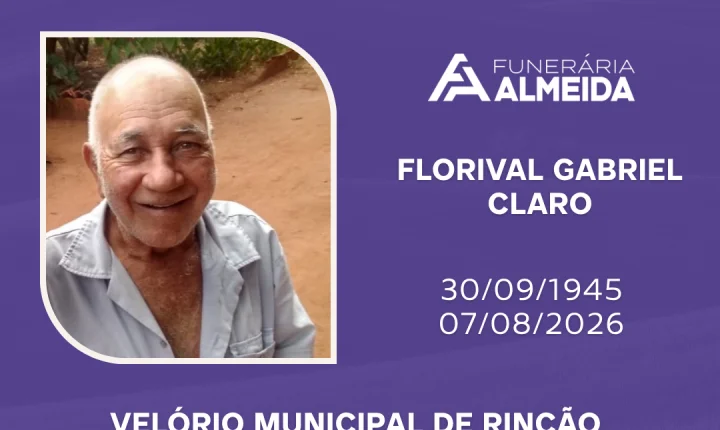 Comunicamos o falecimento do SR. FLORIVAL GABRIEL CLARO mais conhecido como ENROSCO