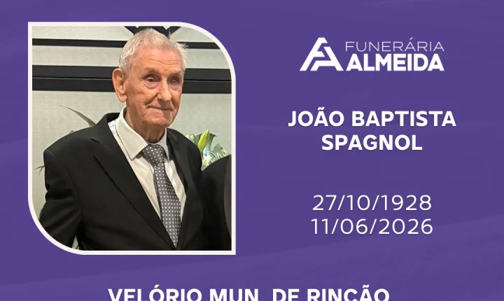 Comunicamos o falecimento do SR. JOÃO BAPTISTA SPAGNOL