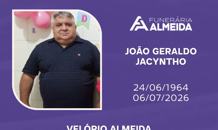 Comunicamos o falecimento do SR. JOÃO GERALDO JACYNTHO mais conhecido como Cebola