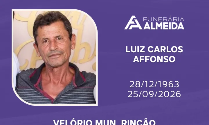 Comunicamos o Falecimento do SR.LUIZ CARLOS AFFONSO(mais conhecido como Luizinho doBar)