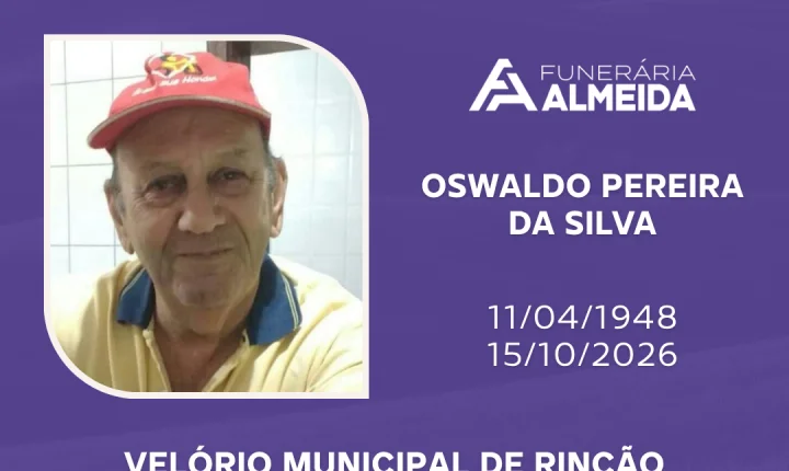 Comunicamos o falecimento do SR. OSWALDO PEREIRA DA SILVA