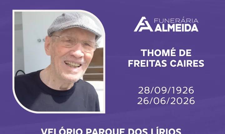 Comunicamos o falecimento do SR. THOMÉ DE FREITAS CAIRES mais conhecido como THOMÉ DA MERCEARIA LÍDER.