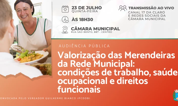 Câmara Municipal pautará condições de trabalho das merendeiras escolares em audiência