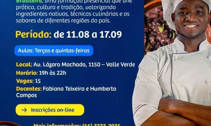 Inscrições abertas para curso gratuito de Cozinha Brasileira em Araraquara