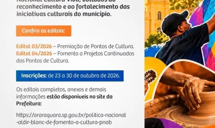 Inscrições para editais de pontos de cultura em araraquara terminam na sexta