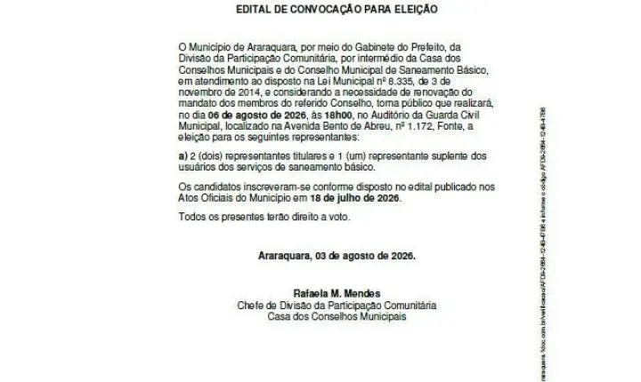 Eleição para o conselho municipal de saneamento básico ocorre amanhã