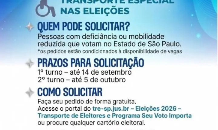 Eleitores com deficiência ganham transporte gratuito nas eleições