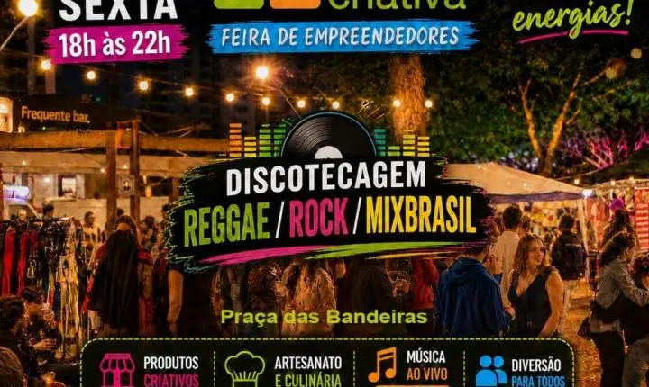 Feira Aqa Criativa movimenta Praça das Bandeiras com programação de música e empreendedorismo