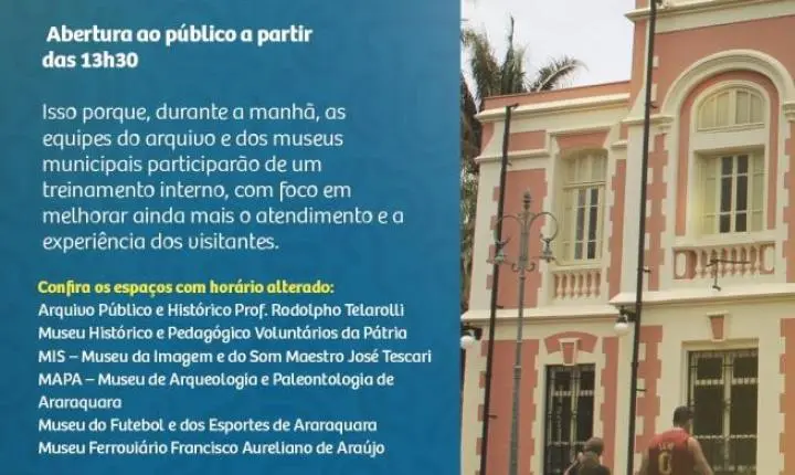 Arquivos e museus municipais terão horários alterados devido a treinamento