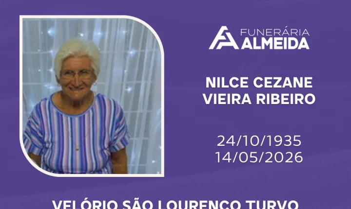 Funerária Almeida comunica falecimento da SRA. NILCE CEZANE VIEIRA RIBEIRO