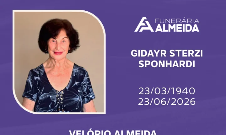 Funerária Almeida comunica o falecimento da SRA. GIDAYR STERZI SPONHARDI