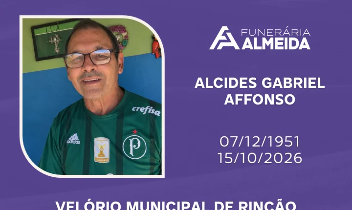 Funerária Almeida comunica o falecimento do SR. ALCIDES GABRIEL AFFONSO
