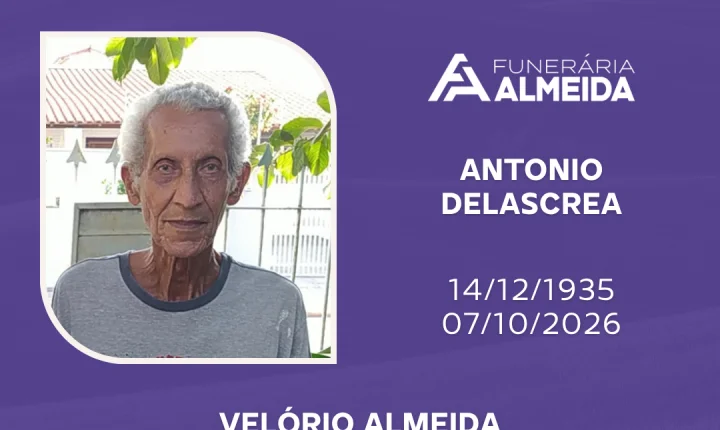 Funerária Almeida comunica o falecimento do SR. ANTONIO DELASCREA