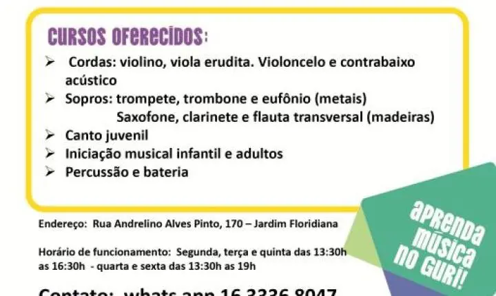 Projeto Guri abre vagas para aulas de música gratuitas em Araraquara