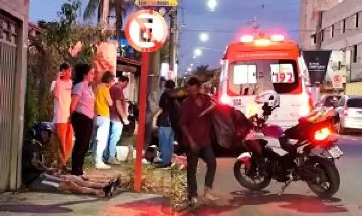 Atropelamento deixa motociclista e pedestre feridos na Vila Nery