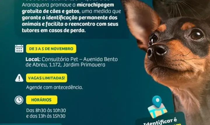 Prefeitura de Araraquara realiza semana de microchipagem gratuita para pets