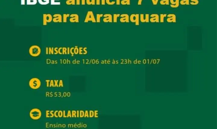 Processo seletivo do IBGE abre 11 vagas em Araraquara para o Censo Agro 2027