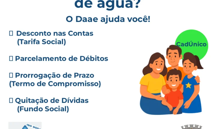 Conheça os programas sociais do Daae para obter desconto na conta de água
