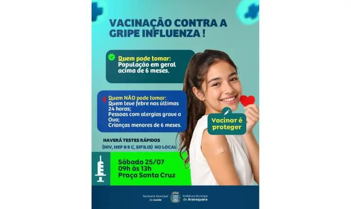 Praça Santa Cruz sedia campanha de vacinação contra a gripe e testes rápidos de saúde