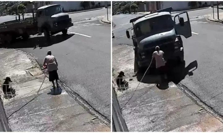 Caminhão desgovernado atinge avó e neta em calçada em Ibaté