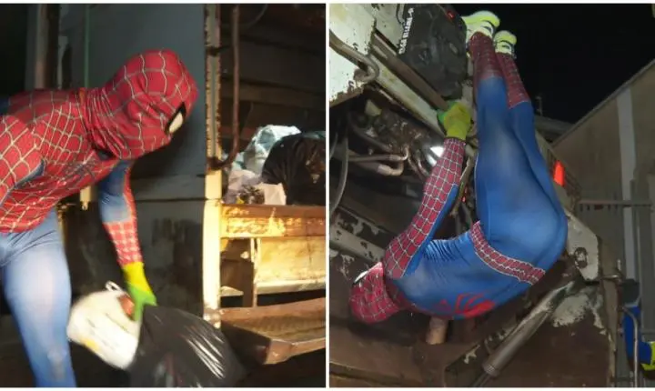 Coletor de lixo de Leme (SP), Carlos Daniel Siqueira Amancio, viraliza como Homem-Aranha
