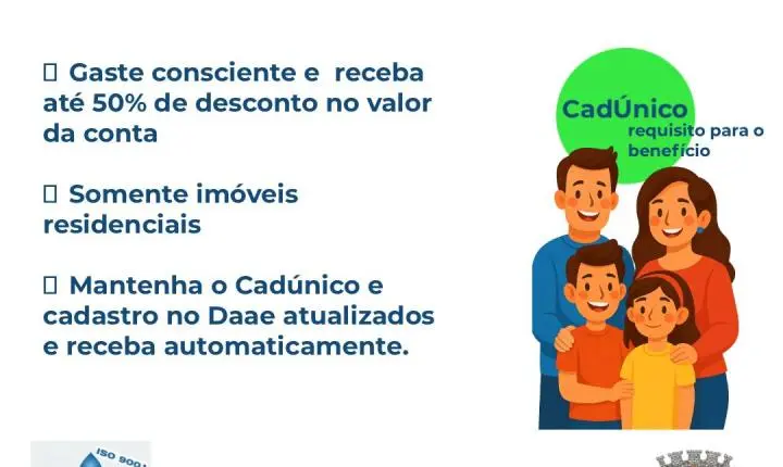 Daae oferece Tarifa Social com descontos de até 50% para famílias de Araraquara
